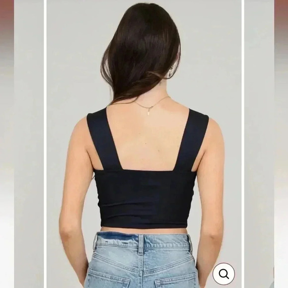 CLARE WIDE STRAP SECOND SKIN CROP TOP |  BLACK - Picture 1 of 9
